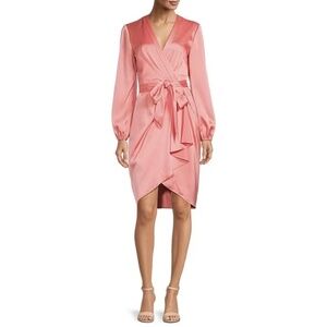 Alex Marie Marina V-Neck Self-Tie Waist Belted Wrap Dress in Rose NWT
